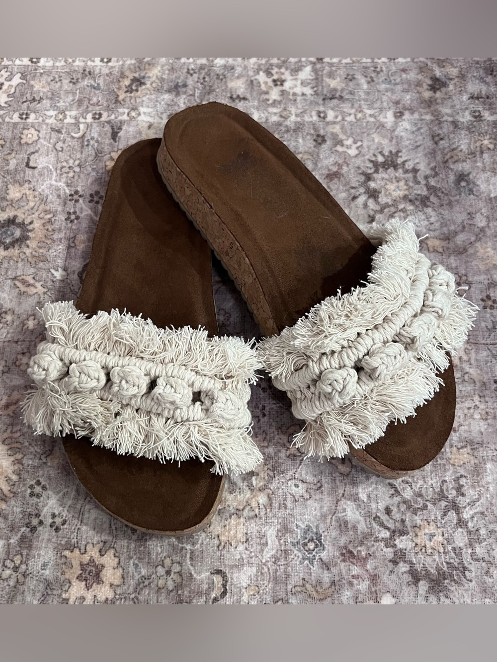NEW Macrame Fringe Slip On Slide Sandals from Puerto Vallarta Mexico